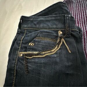 Vintage Miss Sixty Y2K Women's Blue Low Rise Jeans With Chains Detailed Size 26